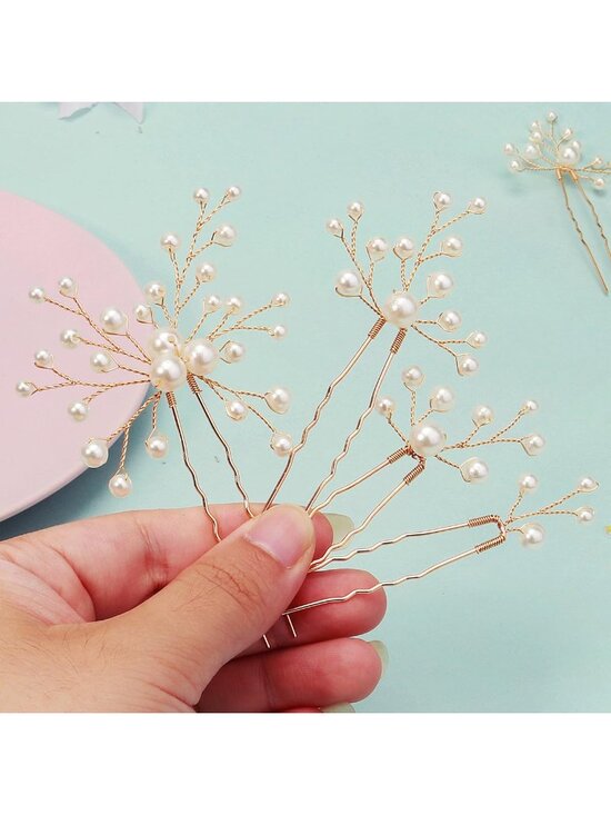 Women\'s 7 Pieces Rhinestone Crystal Handmade Bridesmaid Floral Pearl Hair Pins main image 5